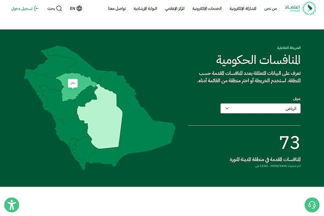 خريطة المنافسات الحكومية، ومنطقة واحدة مميّزة داخل المملكة إلى جانب عددها